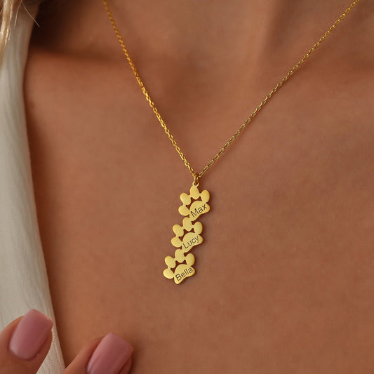 14K Gold Paw Print Name Necklace,Personalized Tiny Paw Necklace,Minimalist Paw Necklace,Animal Necklace, Pet Necklace, Personalized necklace