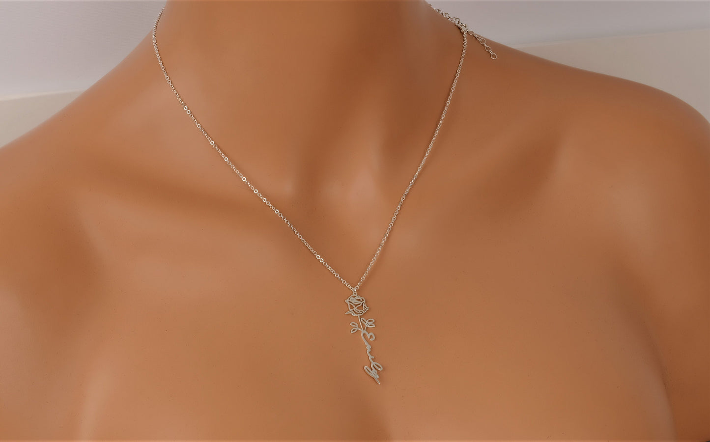 Name Necklace with Birth Flower, 18K Gold, Rose, 925K sterling Silver, Personalized Gift, Mother Gift, Gold Name Necklace, Gift for Her, HER