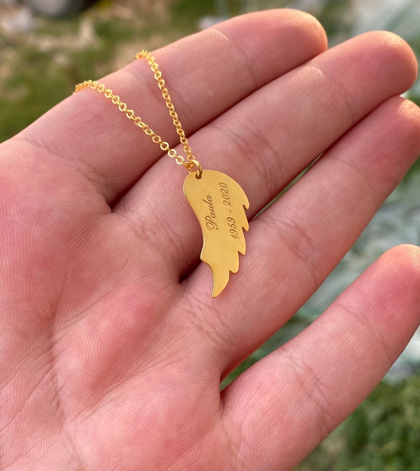 Solid Gold Necklace-Name Necklace-Personalized Gift-Personalized Necklace-Angel Wing Necklace-Personalized Jewelry-Gold Name Necklace-Gift