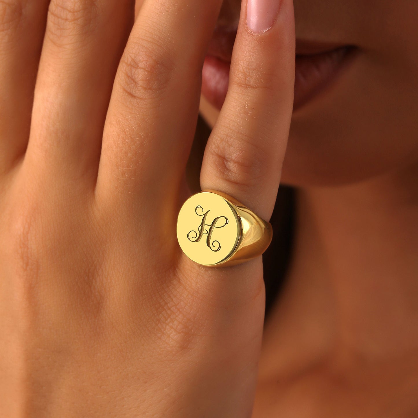 14k Gold Initial Signet Ring,Personalized Monogram Ring,Engraved Signet Ring,Custom Initial Ring,Mothers Day Gift,Letter Ring,Gold Ring
