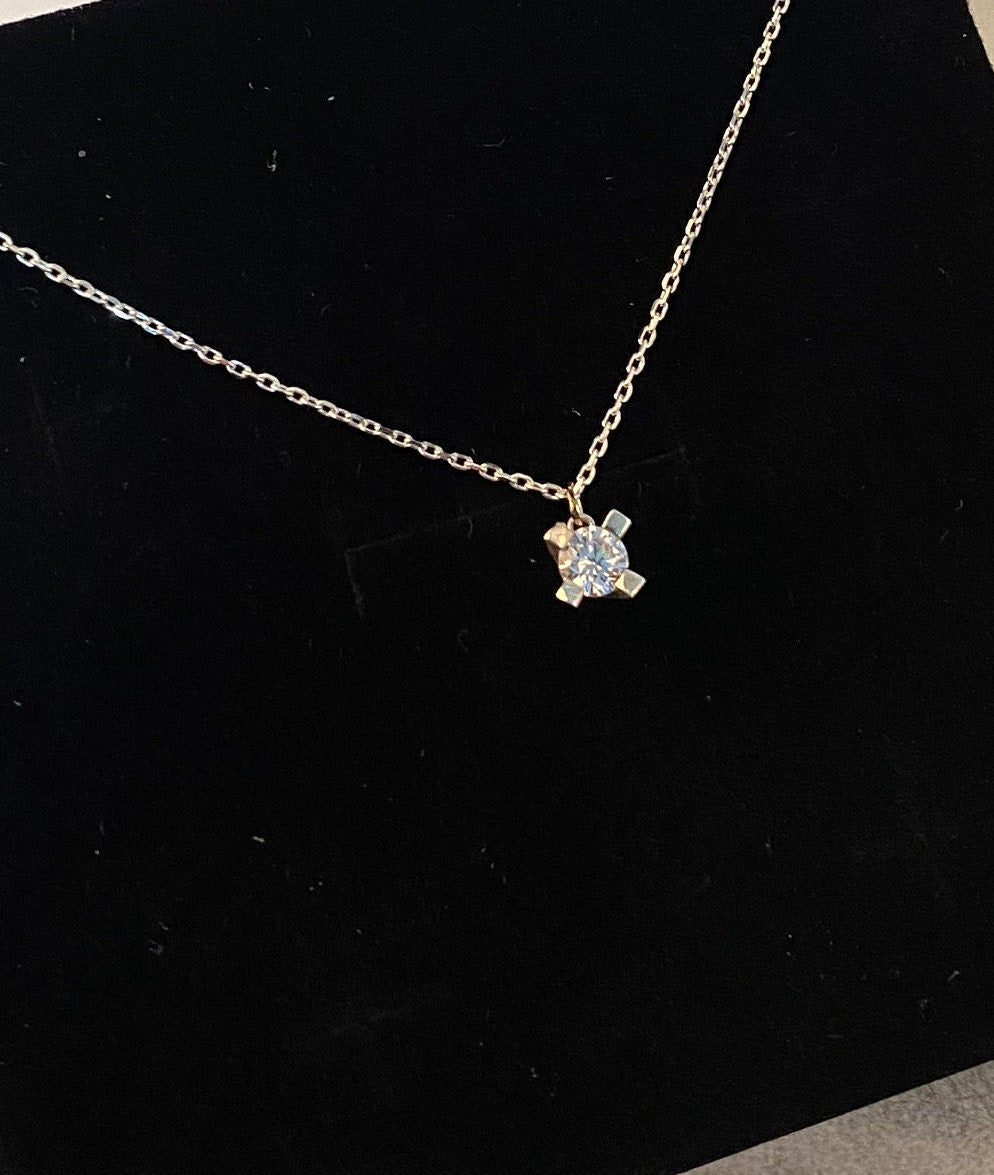 Extra Tiny CZ Necklace in Sterling Silver, Silver or Gold, Diamond Cut CZ Pendant Necklace , Perfect Gift For Her , Stone Necklace