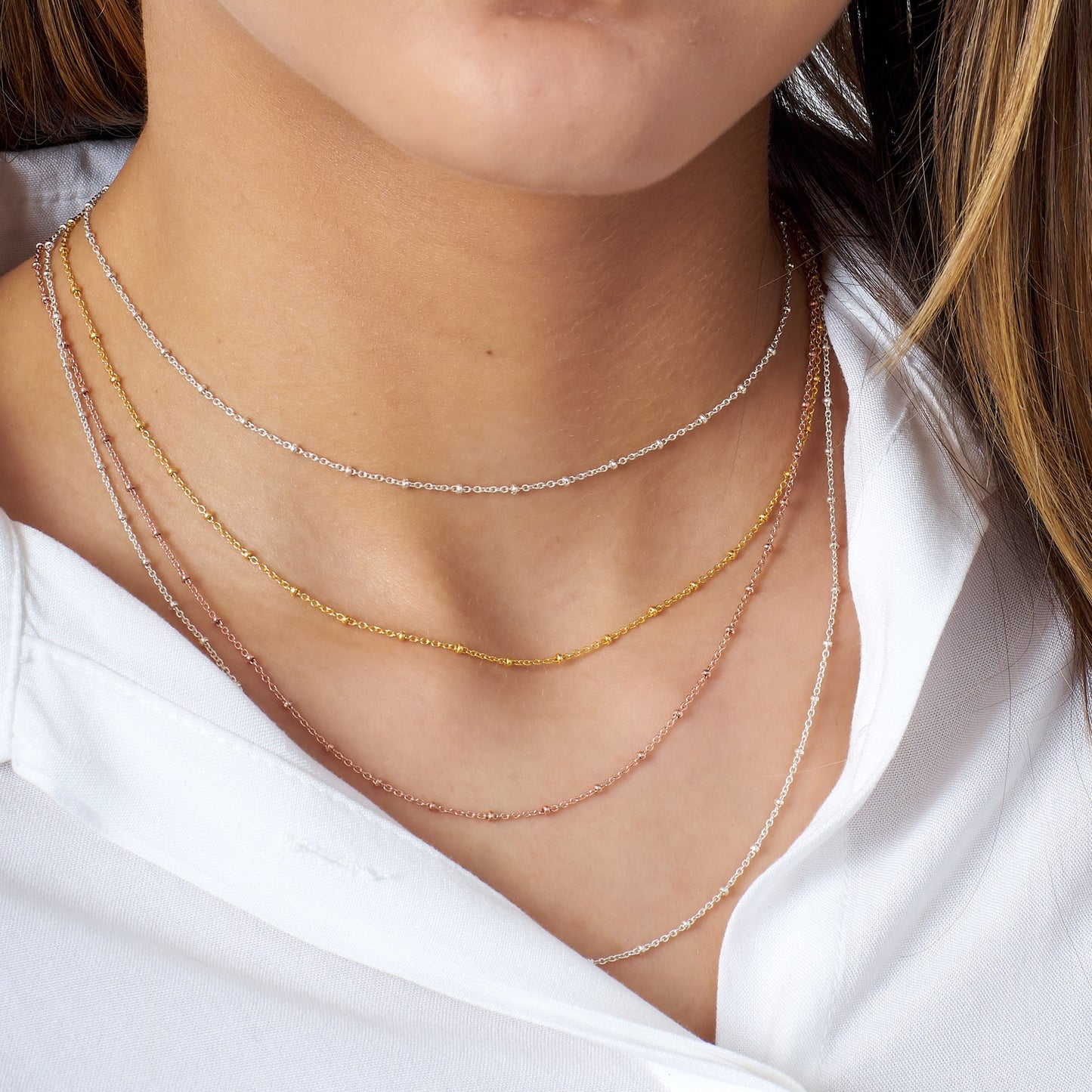 925K Sterling Silver Cable Ball Chain, Dainty Cable Chain, Silver Chain, Ball Chain, Gold Rose Plated Chain, Thin Chain