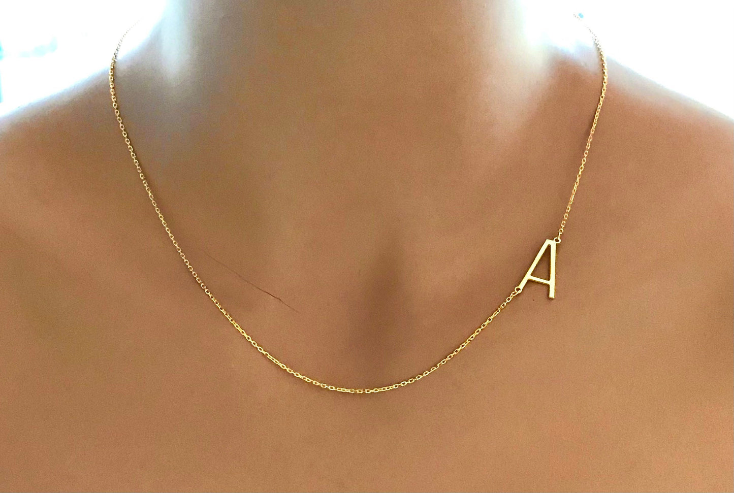 Sideways Initial Necklace Gold • 14 Sideways Initial Necklace • Initial Necklace • Necklace • Letters Necklace • Gold Letters Necklace