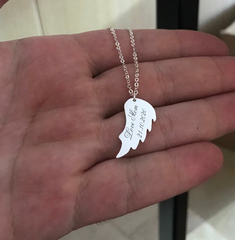 Solid Gold Necklace-Name Necklace-Personalized Gift-Personalized Necklace-Angel Wing Necklace-Personalized Jewelry-Gold Name Necklace-Gift