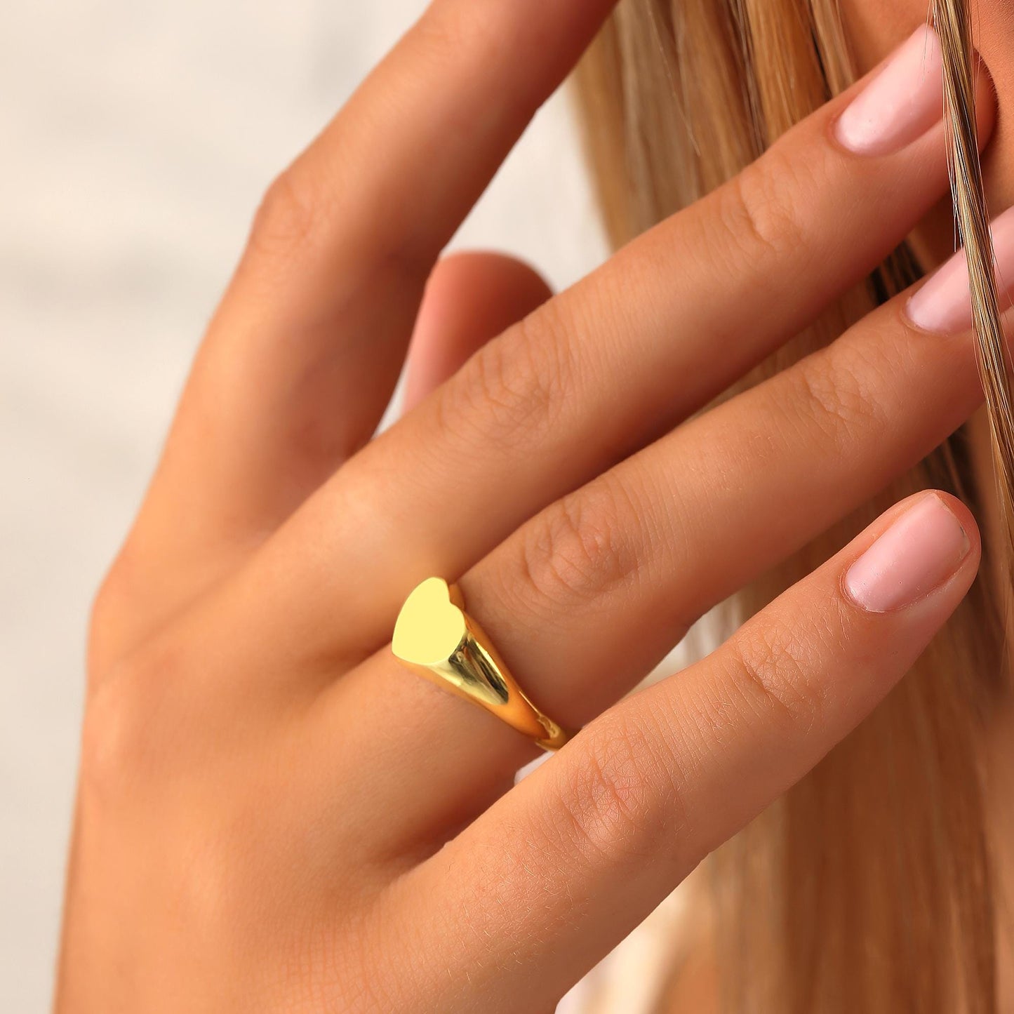 14K Solid Gold Heart Signet Ring, 925 Sterling Silver Heart Signet Ring, Personalization Ring, Mother's Day Gift, Valentine's Day Gift