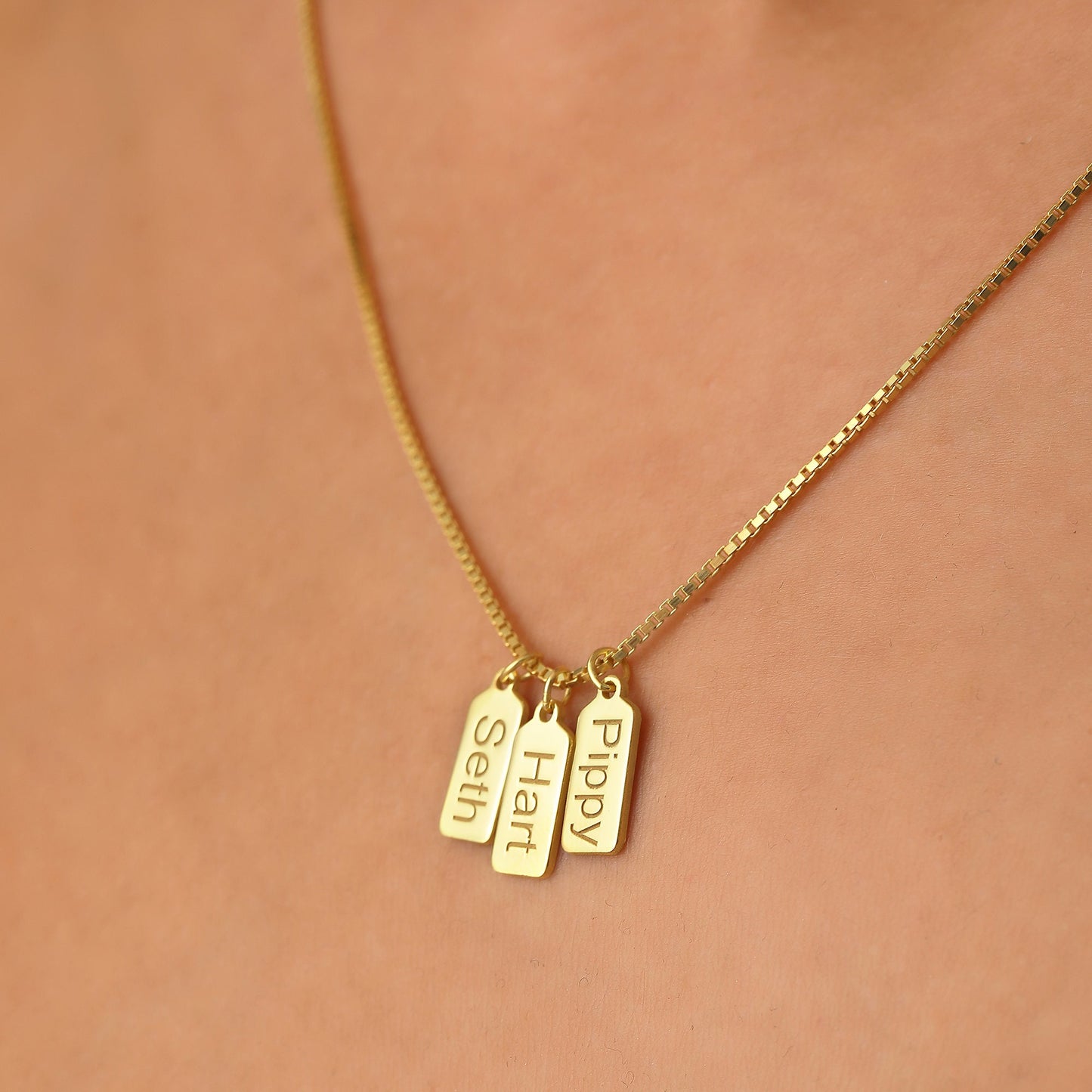 14k Gold Bar Tag Necklace, Gold Tag Initials Necklace in Box Chain,Custom Engraved Vertical Bar Necklace, Dainty Initial Tag Necklace Gift
