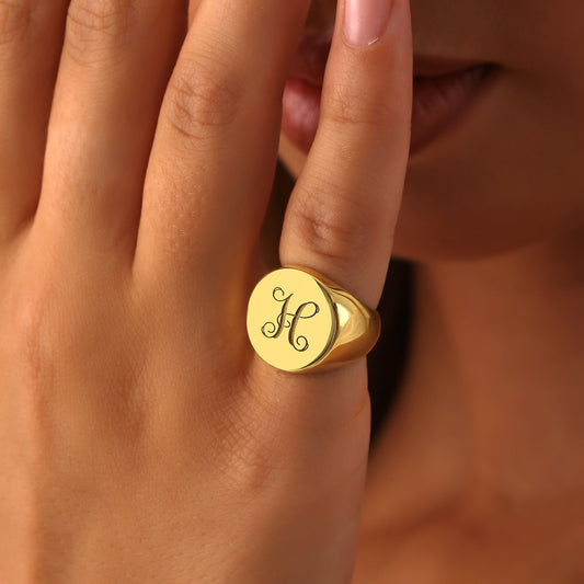 14k Gold Initial Signet Ring,Personalized Monogram Ring,Engraved Signet Ring,Custom Initial Ring,Mothers Day Gift,Letter Ring,Initial Ring