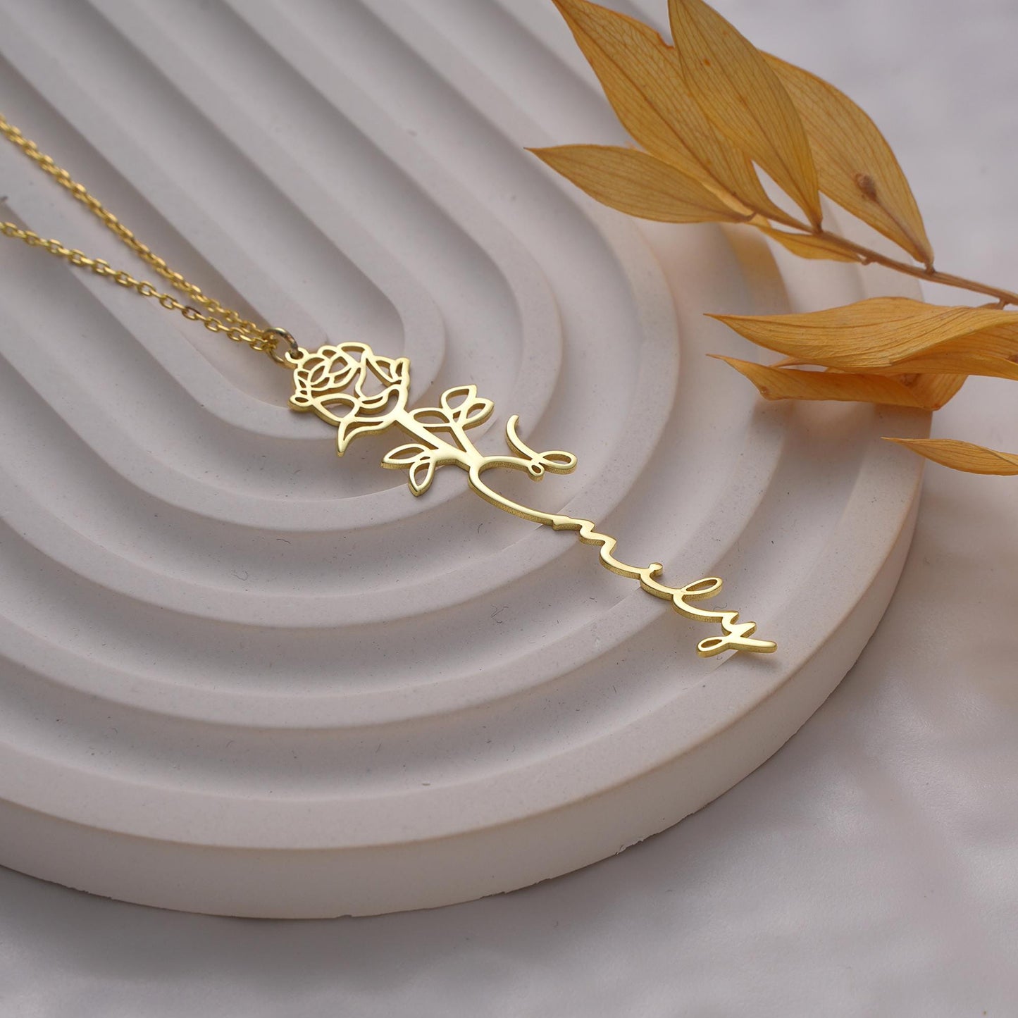 14K Gold Dainty Birth flower Necklace ,14K Gold Birth Flower Bouquet Necklace, Personalized Gift, Birth flower Family Gift,Mothers day gifts