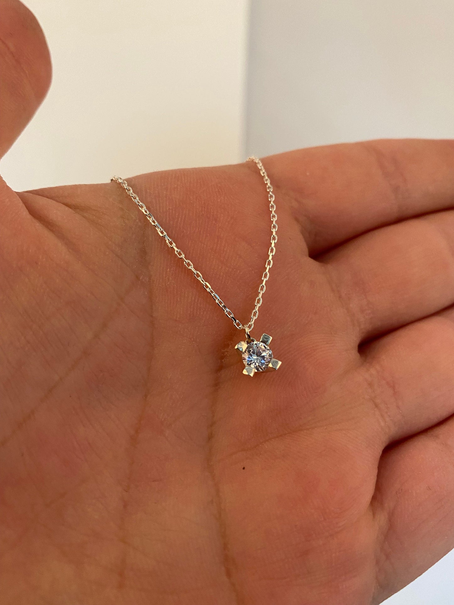 Extra Tiny CZ Necklace in Sterling Silver, Silver or Gold, Diamond Cut CZ Pendant Necklace , Perfect Gift For Her , Stone Necklace