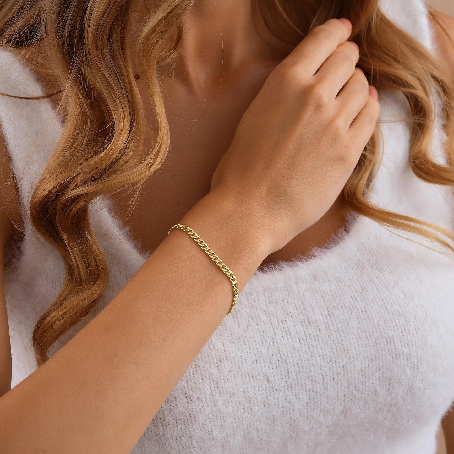 14K Gold Chain Bracelet,Cuban Link Bracelet,Curb Chain Bracelet,Gold Chain Bracelet,Gold Bracelet, Gift for Her,Everyday Minimalist Jewelry