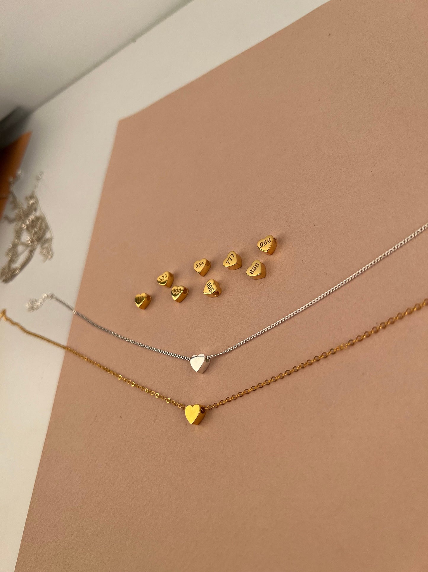 Tiny Heart Necklace , Number necklace Heart Gifts, Angel number Heart Necklace, Lucky Number Pendant, Silver and Gold Number Heart necklace