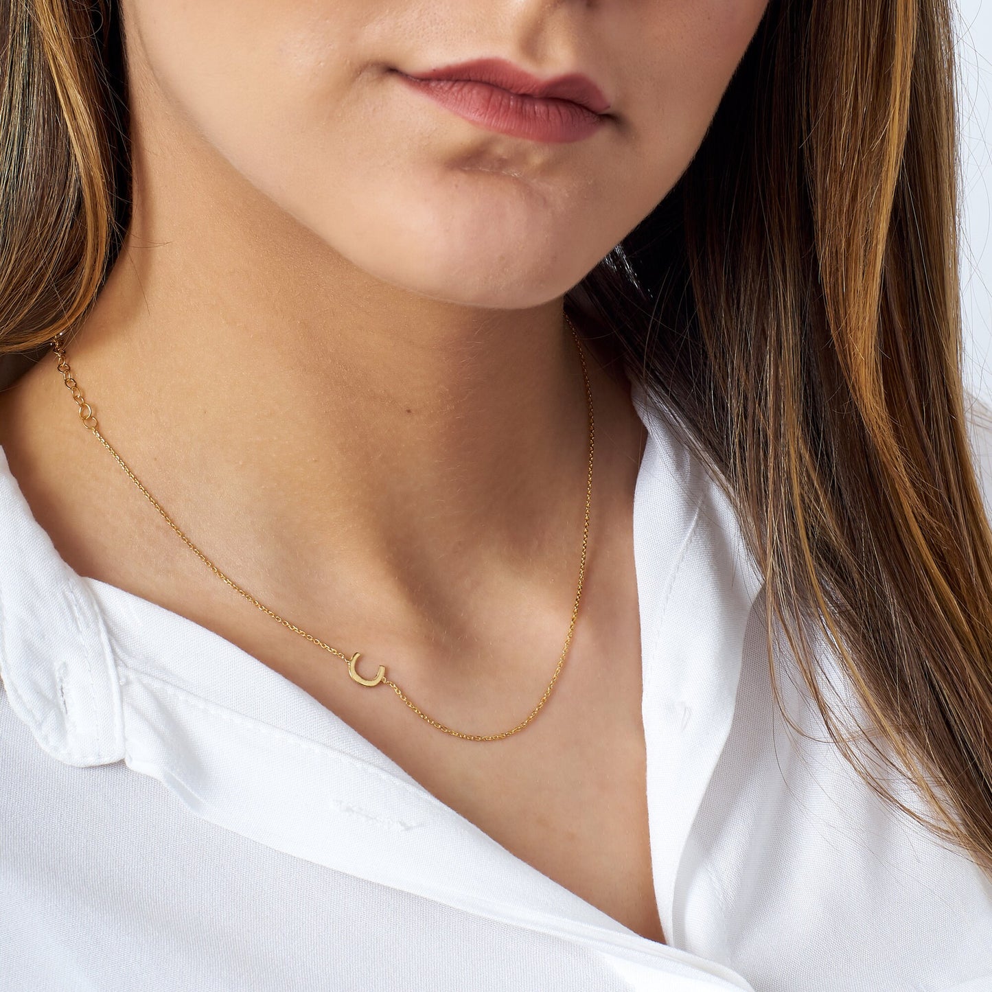14K Gold Custom Letter Necklace - 8K 14K Sideways Initials Necklace - Mother's Day Gift - Personalized Jewelry - Bridesmaid Gift