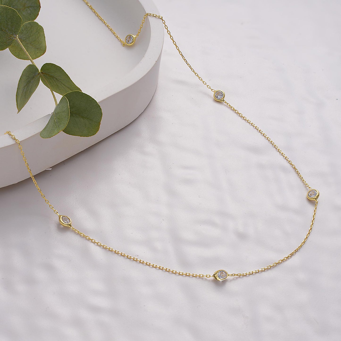 14K Gold Diamond Chain Necklace ,Christmas Gift , Perfect Gift For Mom,Diamond Station Necklace , Diamond Necklace , Gift for Her,Gold Chain