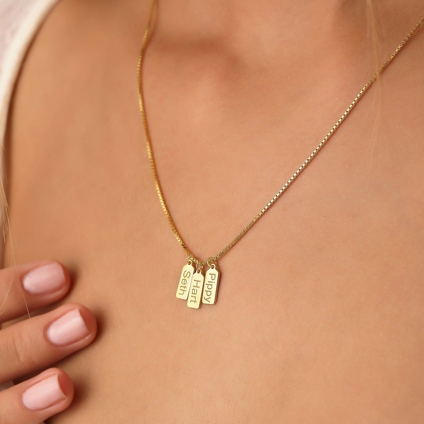 14k Gold Bar Tag Necklace, Gold Tag Initials Necklace in Box Chain,Custom Engraved Vertical Bar Necklace, Dainty Initial Tag Necklace Gift