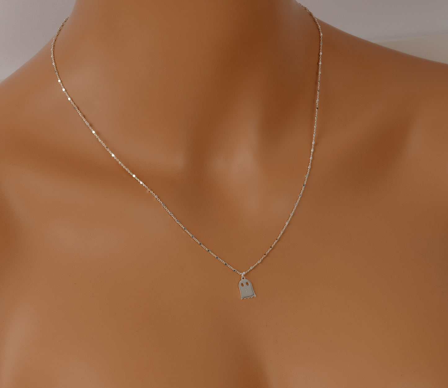 Halloween Necklace Sterling Silver , Tiny Ghost Necklace , Halloween Ghost Necklace , Cute Spooky Boo Emoji , Kids Necklace , Gift for Her