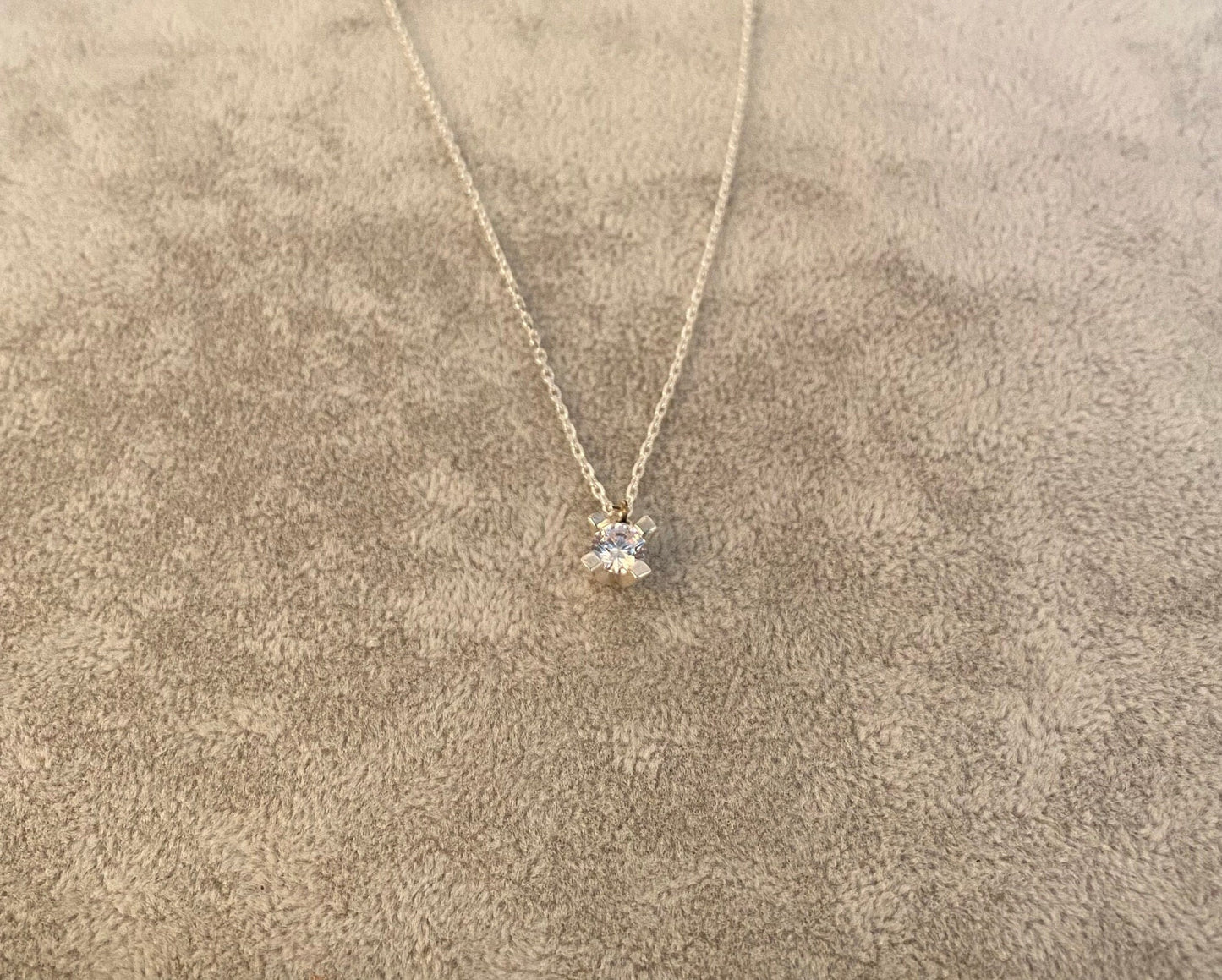 Extra Tiny CZ Necklace in Sterling Silver, Silver or Gold, Diamond Cut CZ Pendant Necklace , Perfect Gift For Her , Stone Necklace
