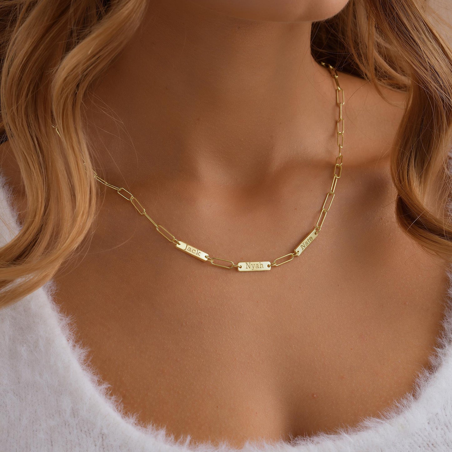 14K Gold Custom Kids Name Necklace, Paperclip Chain Necklace, Personalized Jewelry, Dainty Name Necklace, Baby Shower Gift, Christmas Gift