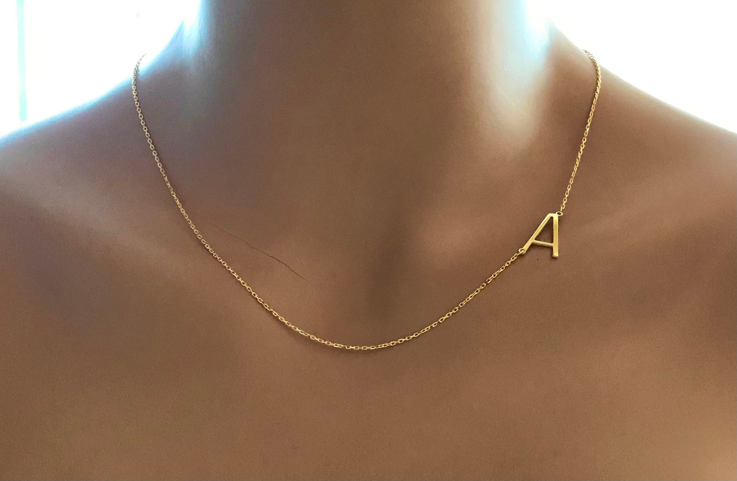 Sideways Initial Necklace • Initial Necklace • Necklace • Letters Necklace • Gold Letters Necklace • Christmas Gift • Moms Gift