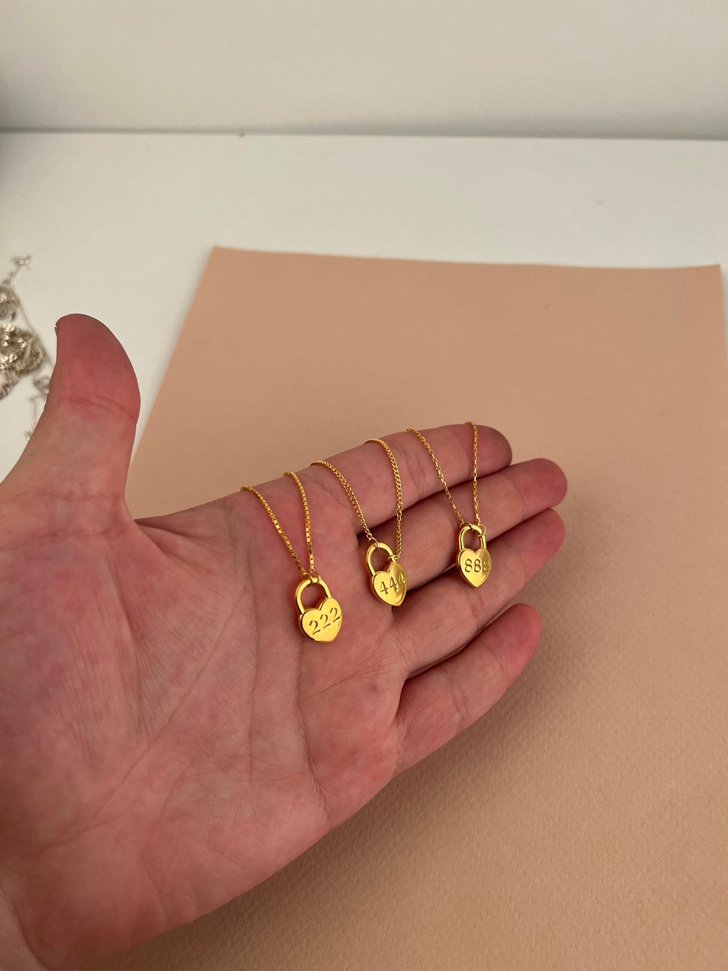 14k Gold Angel number Heart Necklace, Lucky Number Necklace, 925 Silver Number Heart necklace, number heart necklace, heart lock pendant