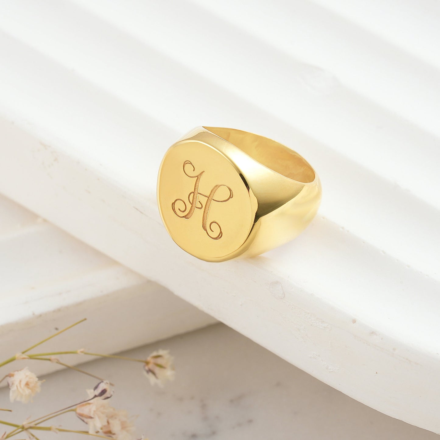 14K Gold Initial Signet Ring, Personalized Old English Gold Signet Ring, Gift for Women, Bridesmaid Gift, Gift For Her, Silver and Rose Gold
