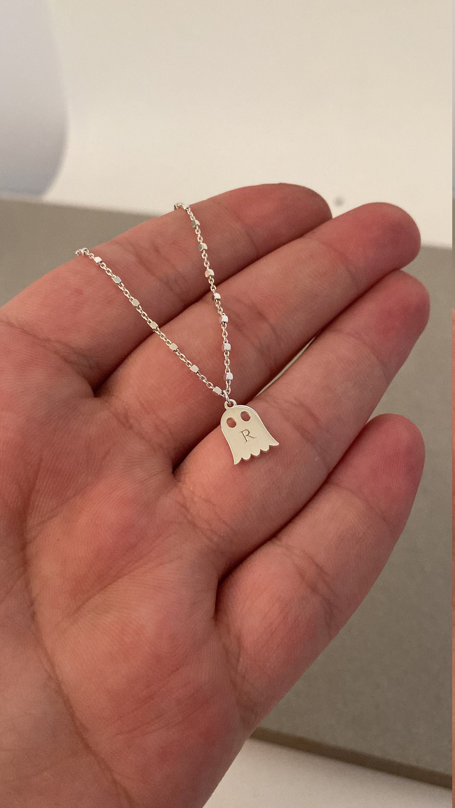 Halloween Necklace Sterling Silver , Tiny Ghost Necklace , Halloween Ghost Necklace , Cute Spooky Boo Emoji , Kids Necklace , Gift for Her