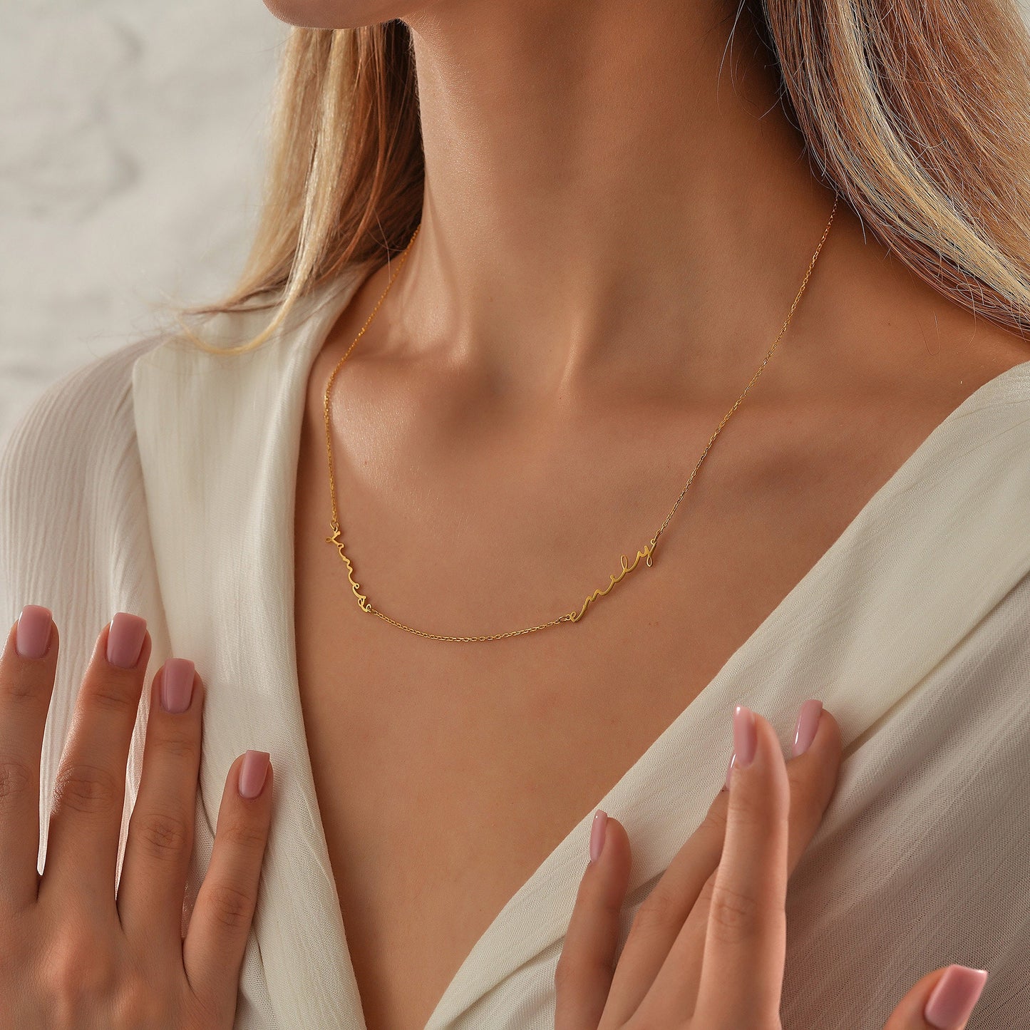 14K Custom Two Name Handwriting Necklace, 18k gold, Personalized Jewelry, Name Necklace, Personalized Gift, Baby Shower, Custom Gifs for Her