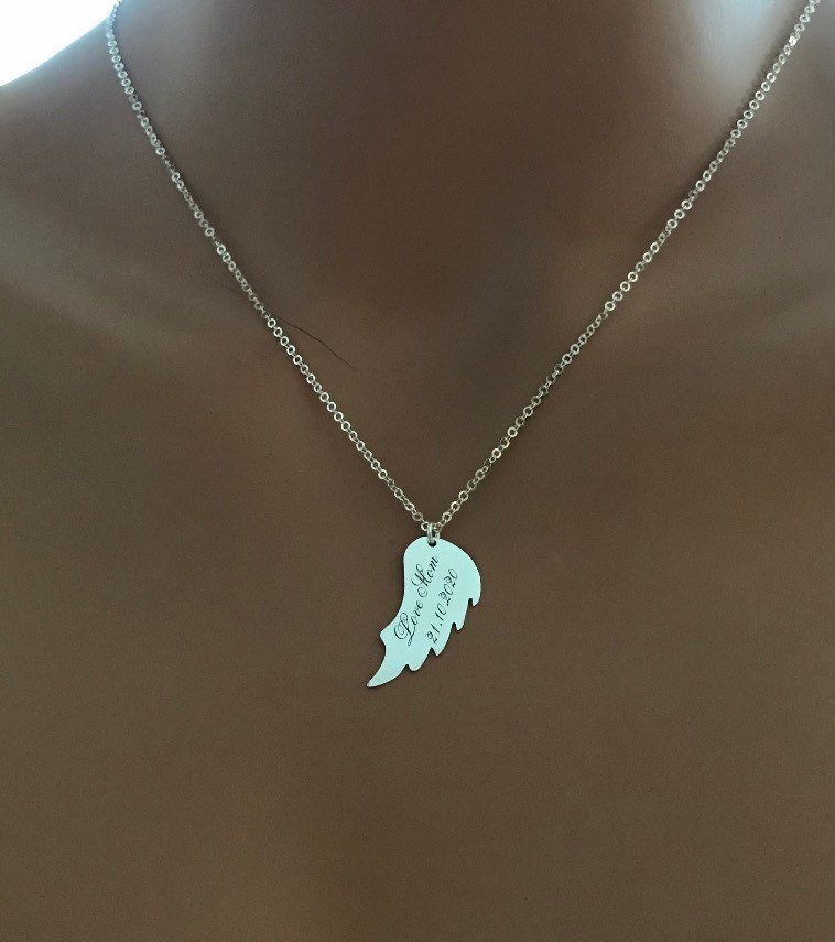 Solid Gold Necklace-Name Necklace-Personalized Gift-Personalized Necklace-Angel Wing Necklace-Personalized Jewelry-Gold Name Necklace-Gift