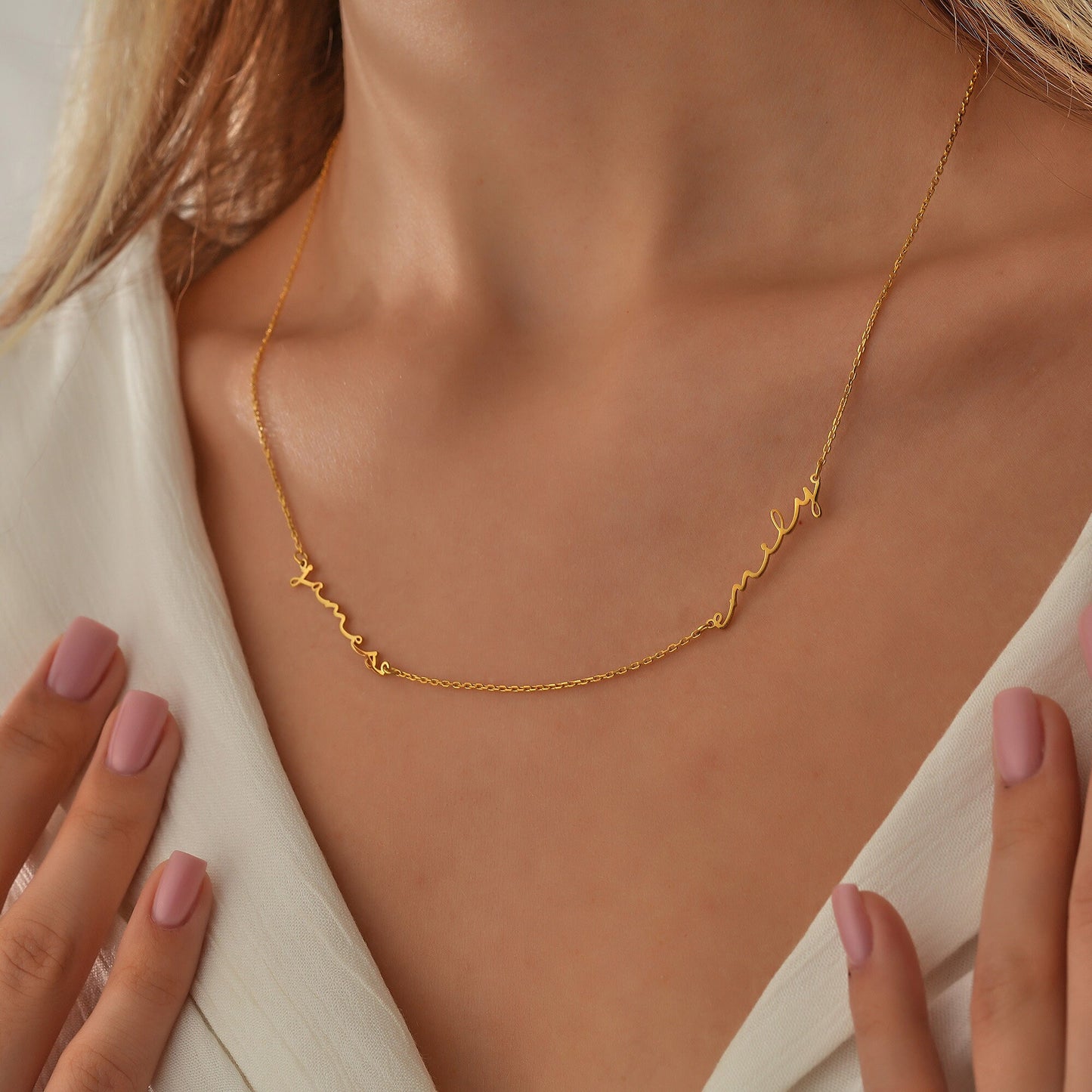 14K Custom Two Name Handwriting Necklace, 18k gold, Personalized Jewelry, Name Necklace, Personalized Gift, Baby Shower, Custom Gifs for Her