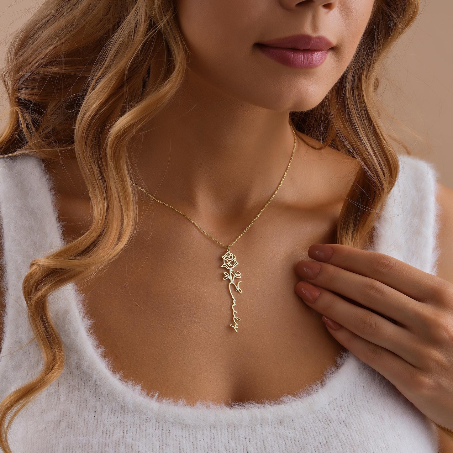 14K Gold Dainty Birth flower Name Necklace , Birth Flower Bouquet Necklace , Personalized Gift , Birth flower Family Gift , Christmas Gift