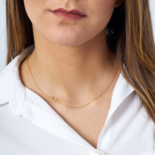 14K Gold Custom Letter Necklace - 8K 14K Sideways Initials Necklace - Mother's Day Gift - Personalized Jewelry - Bridesmaid Gift