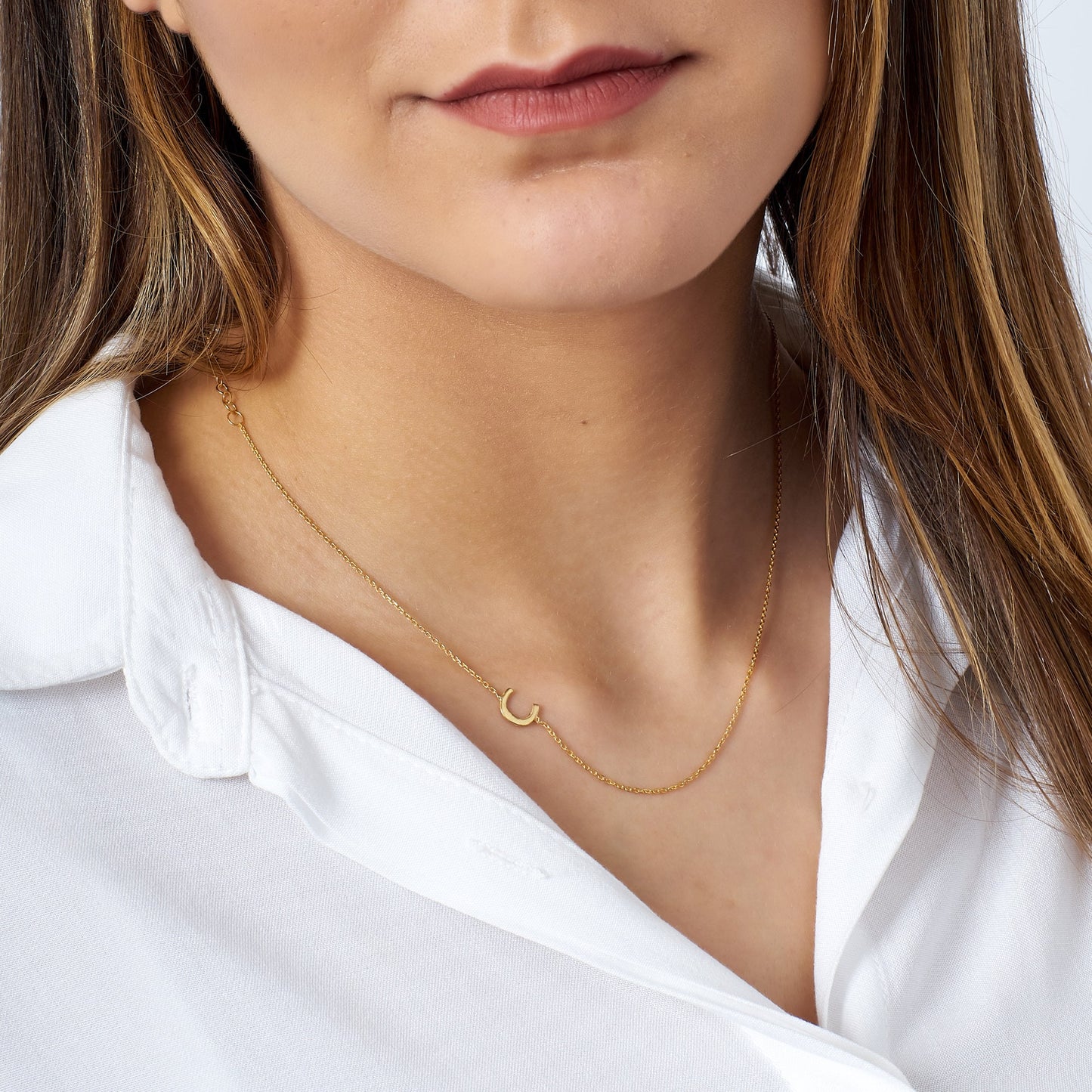 14K Gold Custom Letter Necklace - 8K 14K Sideways Initials Necklace - Mother's Day Gift - Personalized Jewelry - Bridesmaid Gift