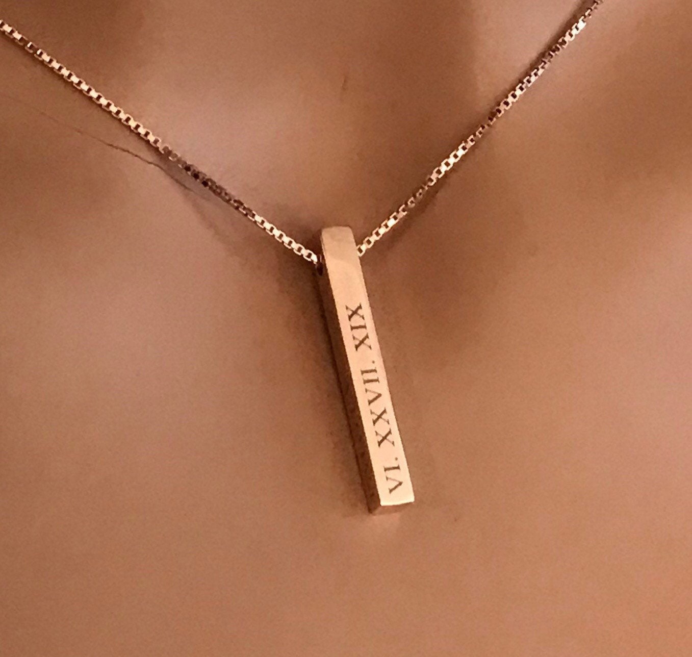 Personalized Bar Necklace • 4 Sided Bar • Name Necklace • Personalized Necklace • Date Necklace • Coordinate Necklace• Roman Number Necklace