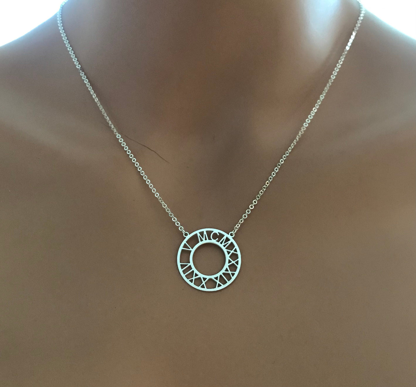 Roman Number Necklace • Wedding Gift • Custom Date Necklace • Anniversary Gift • Custom Date Disc Necklace • Personalized Date Necklace •