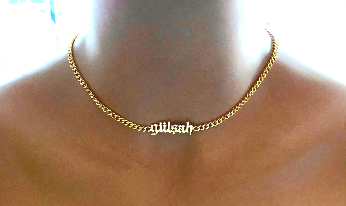 Custom Name Necklace with Bold Curb Chain • Custom Name Necklace • Personalized Name Necklace • Modern Name Necklace • Gothic Name Necklace