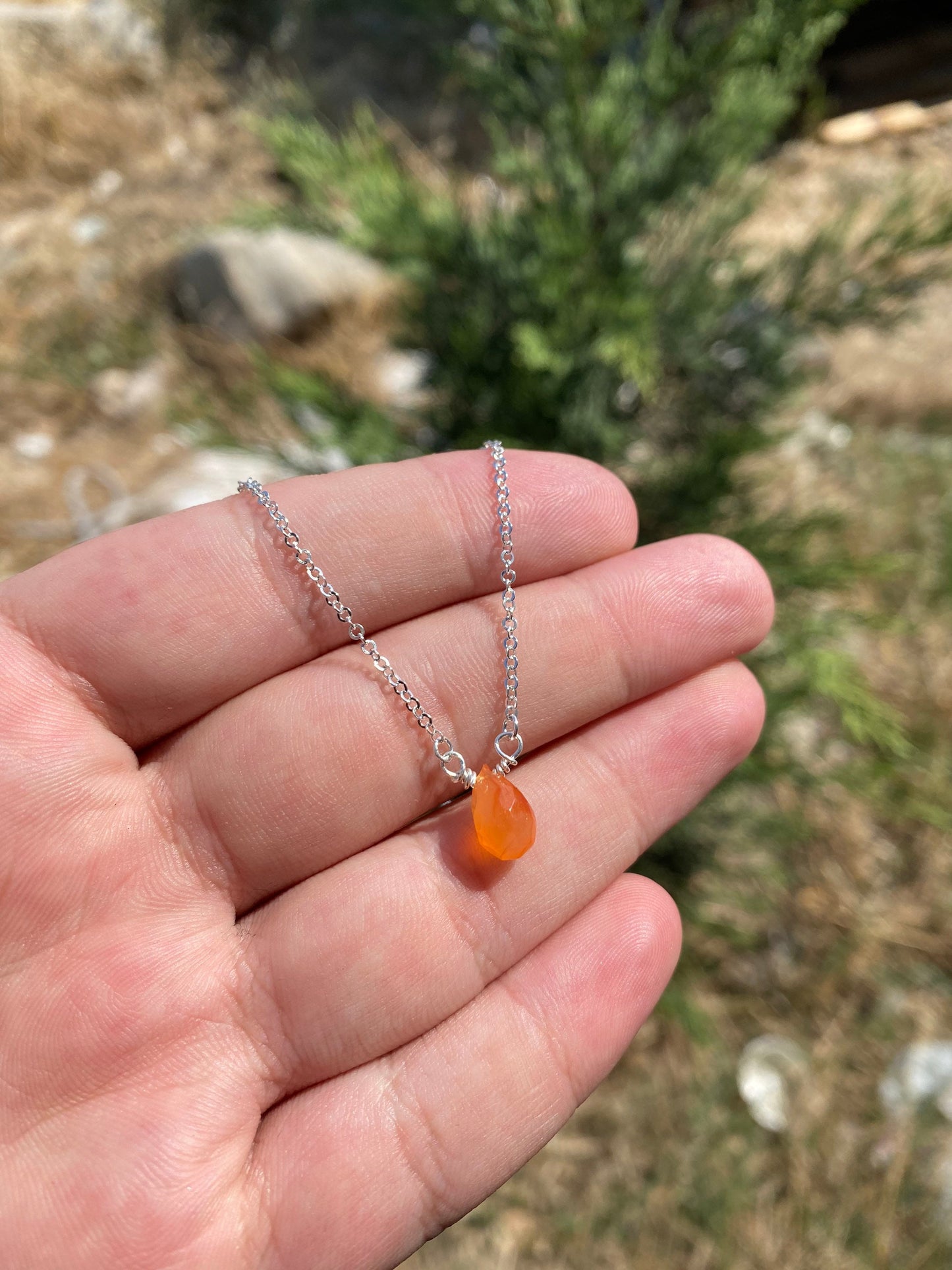 Sterling Silver Carnelian Necklace - Carnelian Jewelry - Carnelian Necklace - Carnelian Stone - carnelian crystal necklace