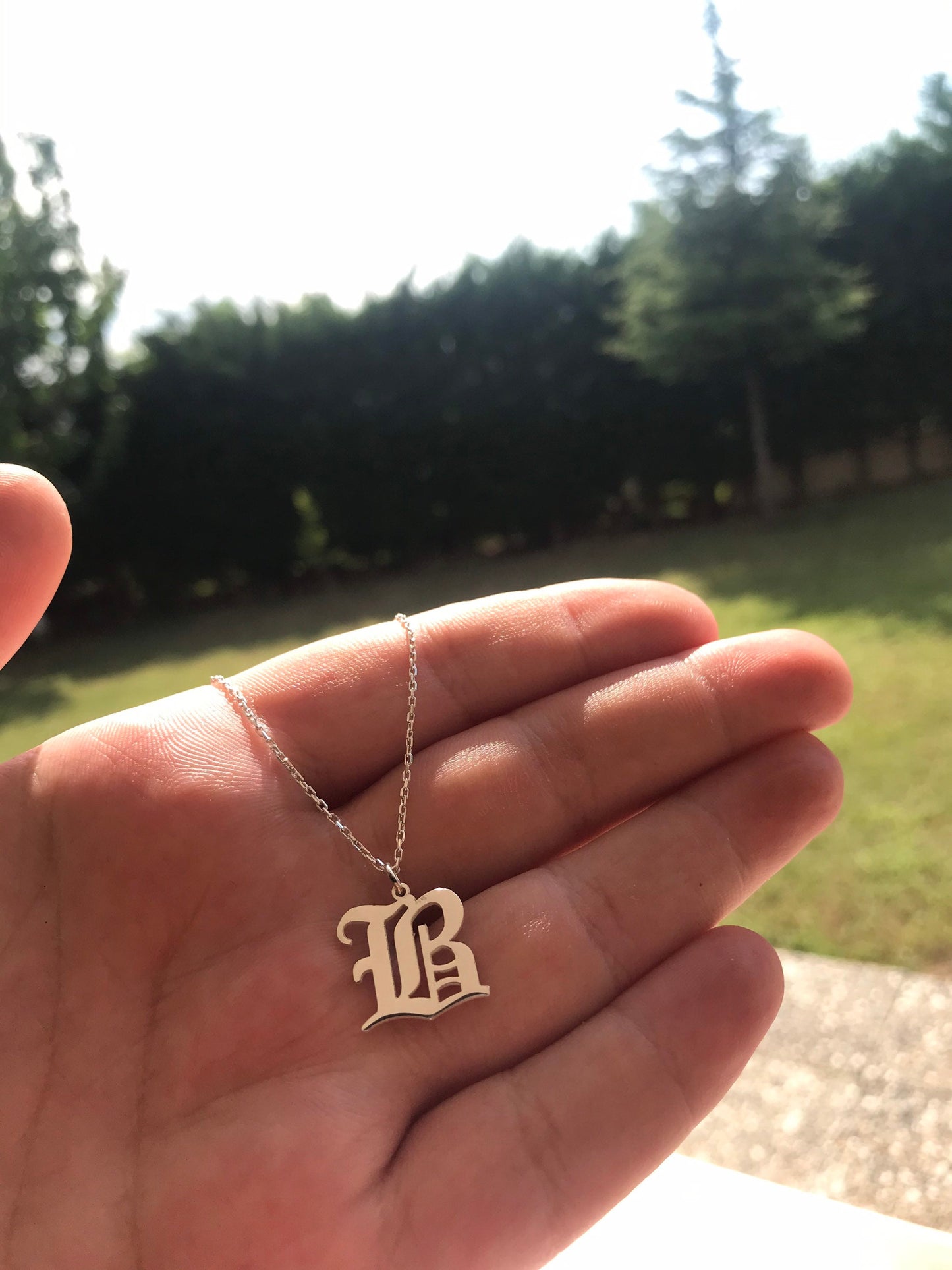 Gold Initial Necklace,Dainty Silver Initial Necklace,Dainty Old English Initial Necklace,Letter Necklace,personalized Gift,Custom Necklace