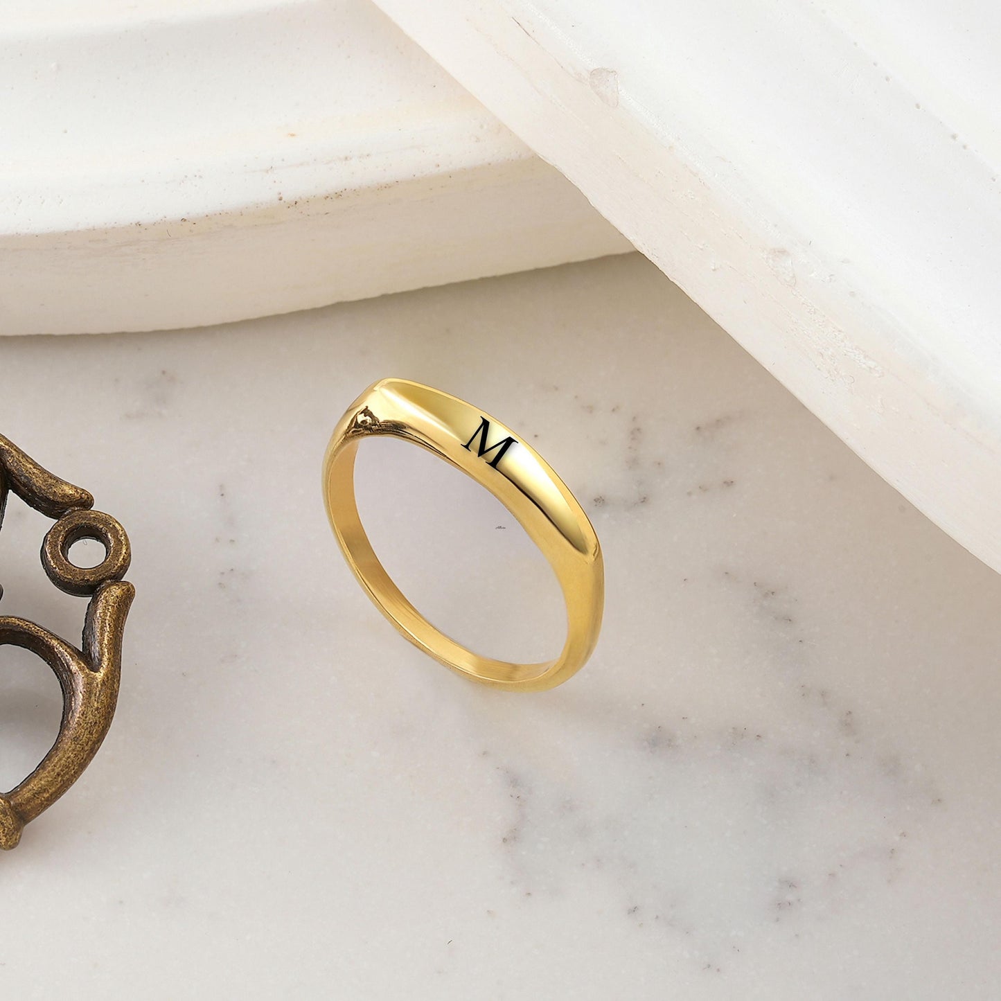 14K Gold Signet Ring - Custom Initial Ring -Initial Ring-Personalized Signet Ring-14k Gold Signet Ring - Gold Stacking Ring-Gold Filled Ring