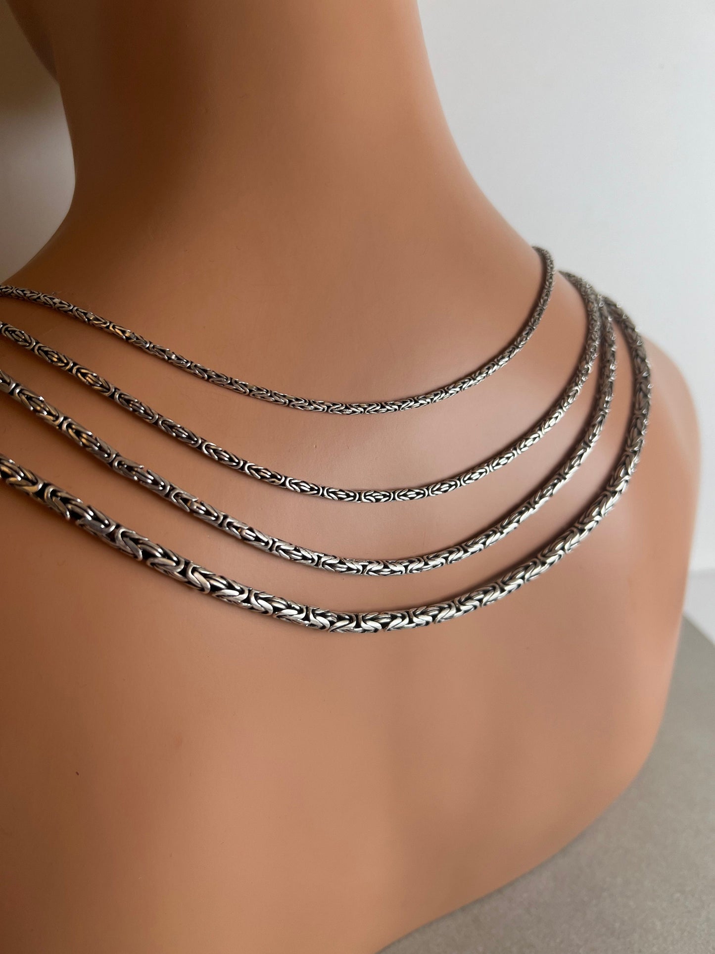 Round Byzantine Chain Necklace, Handmade Necklaces, Silver Bali Chain, Sterling Silver Man Viking Necklace, Mens Chain