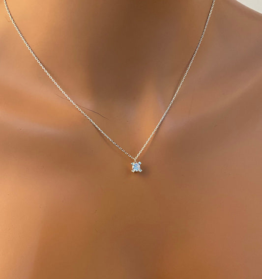 Extra Tiny CZ Necklace in Sterling Silver, Silver or Gold, Diamond Cut CZ Pendant Necklace , Perfect Gift For Her , Stone Necklace
