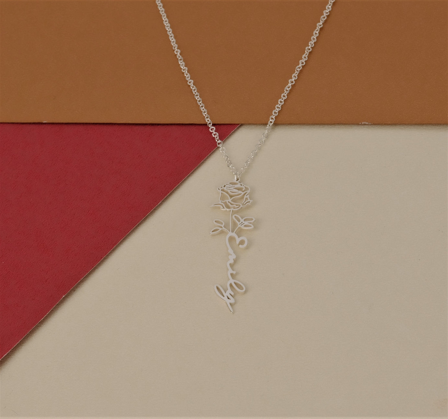 Name Necklace with Birth Flower, 18K Gold, Rose, 925K sterling Silver, Personalized Gift, Mother Gift, Gold Name Necklace, Gift for Her, HER