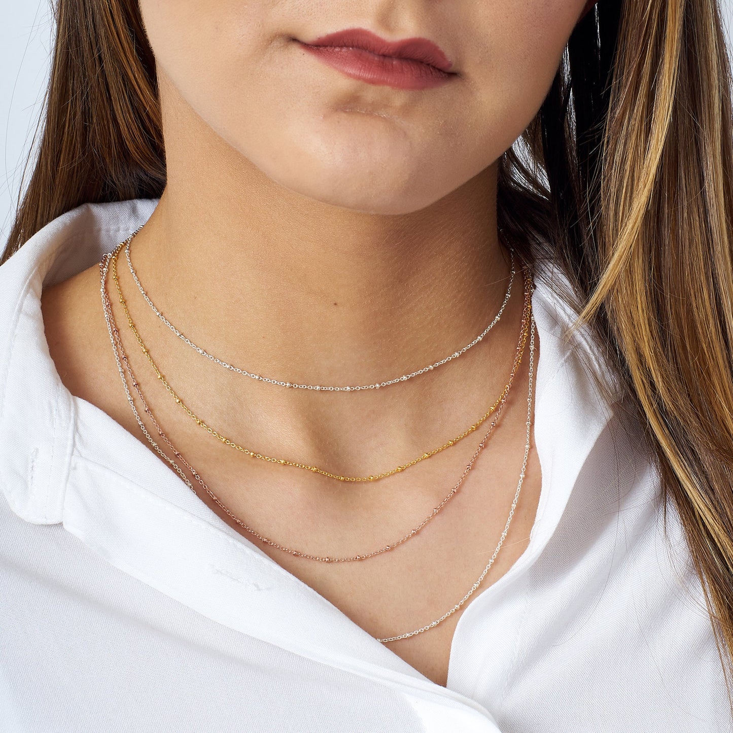 925K Sterling Silver Cable Ball Chain, Dainty Cable Chain, Silver Chain, Ball Chain, Gold Rose Plated Chain, Thin Chain