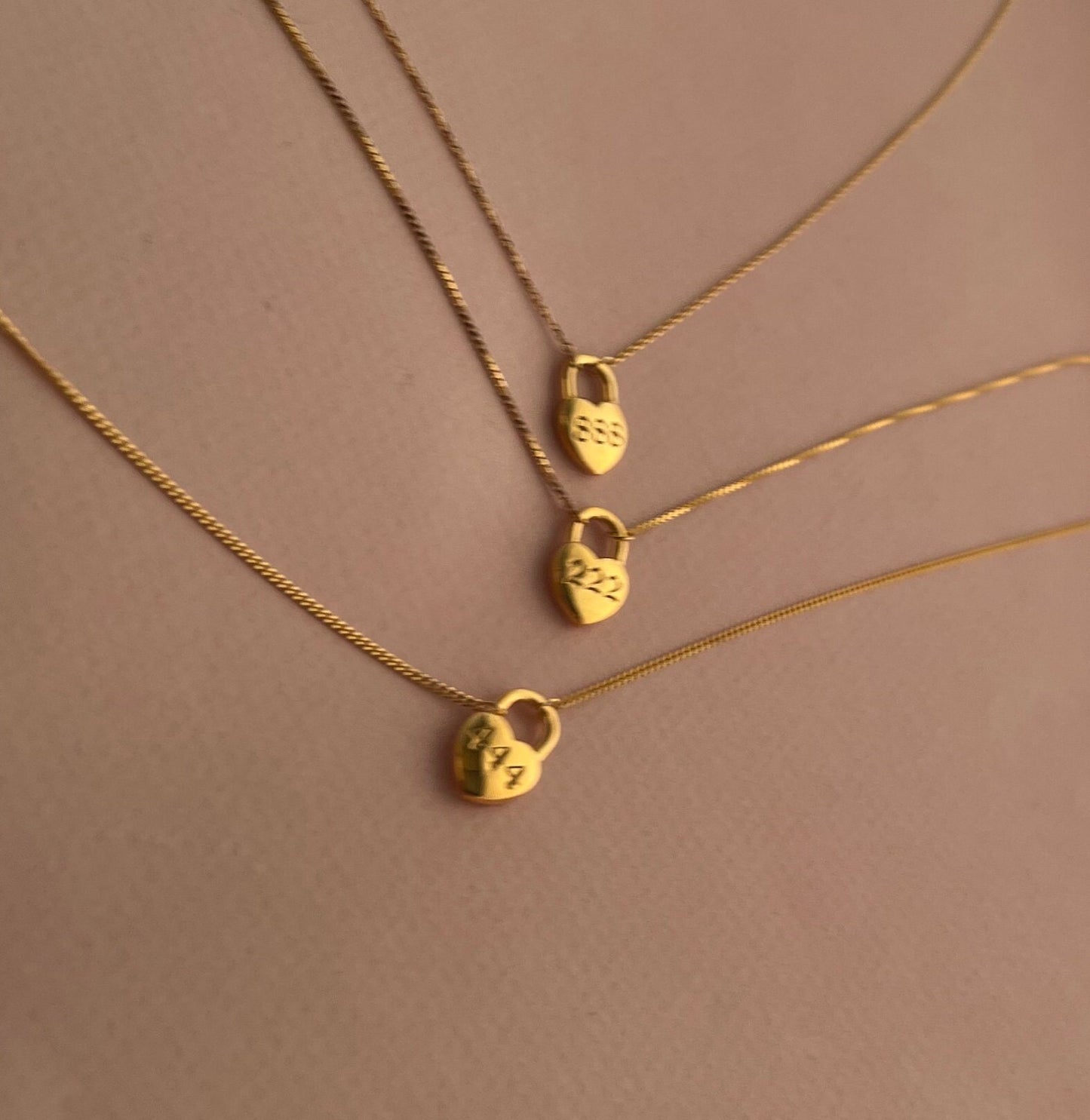 14k Gold Angel number Heart Necklace, Lucky Number Necklace, 925 Silver Number Heart necklace, number heart necklace, heart lock pendant