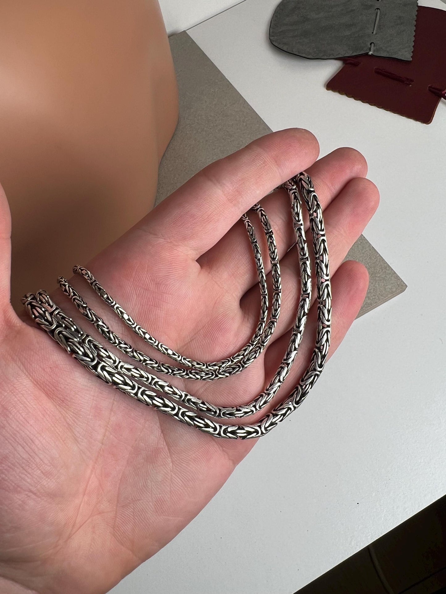 Round Byzantine Chain Necklace, Handmade Necklaces, Silver Bali Chain, Sterling Silver Man Viking Necklace, Mens Chain