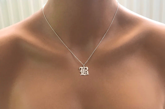 Gold Initial Necklace,Dainty Silver Initial Necklace,Dainty Old English Initial Necklace,Letter Necklace,personalized Gift,Custom Necklace