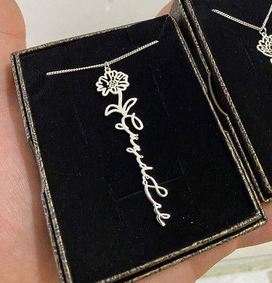 Daffodıl Necklace with Birth Flower, 18K Gold, Rose, 925K sterling Silver, Personalized Gift, Mother Gift, Gold Name Necklace, Gift for Her