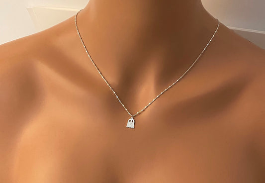 Halloween Necklace Sterling Silver , Tiny Ghost Necklace , Halloween Ghost Necklace , Cute Spooky Boo Emoji , Kids Necklace , Gift for Her