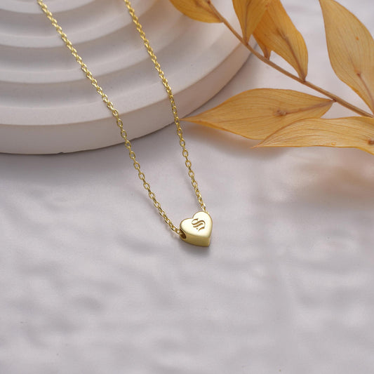 14K Gold Heart And Letter Necklace, Letter Engraved Heart Necklace,Mothers Day Gift,Initial Engraved Necklace,Custom Engraved Heart Necklace