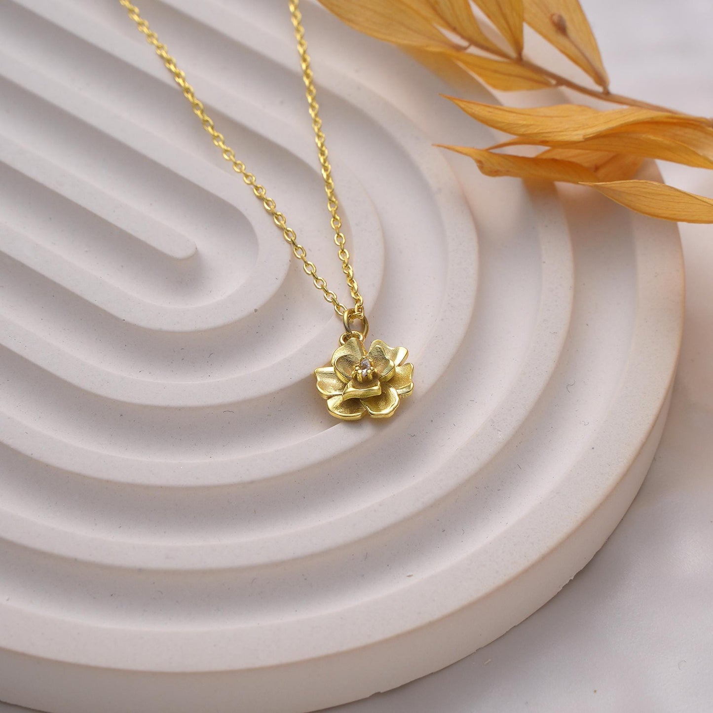 14K Gold Custom Birthflower necklace with Birthstone,Birthflower Bouquet Necklace Birth Month,Birthstone Necklace,Birthday,Mothers day Gift