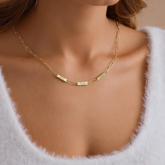 14K Gold Custom Kids Name Necklace, Paperclip Chain Necklace, Personalized Jewelry, Dainty Name Necklace, Baby Shower Gift, Christmas Gift