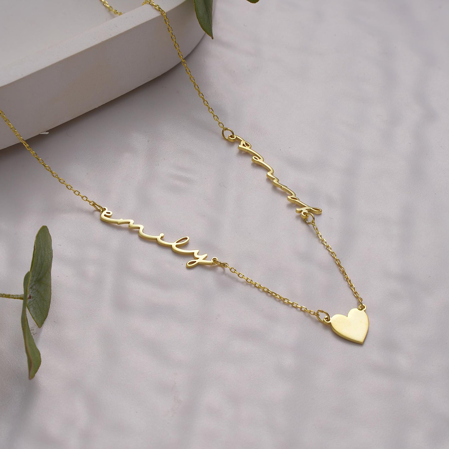 14K Gold 2 Names Necklace with Heart, Personalized Couple Names Necklace, Name Necklace Gift for Mom, Two Name Necklace, Gift for Wife